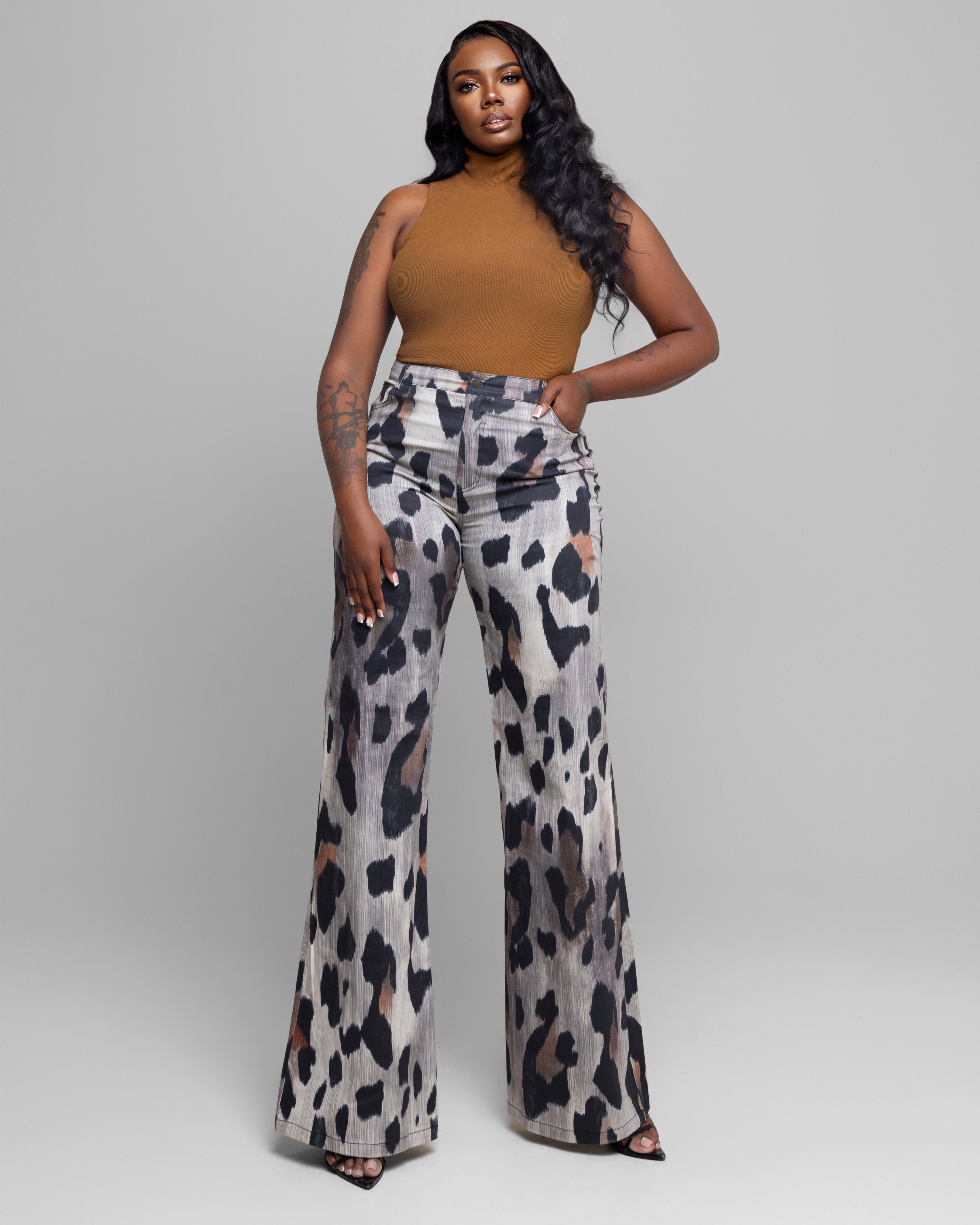 Tall Grey Leopard Printed Jeans – Tall Size