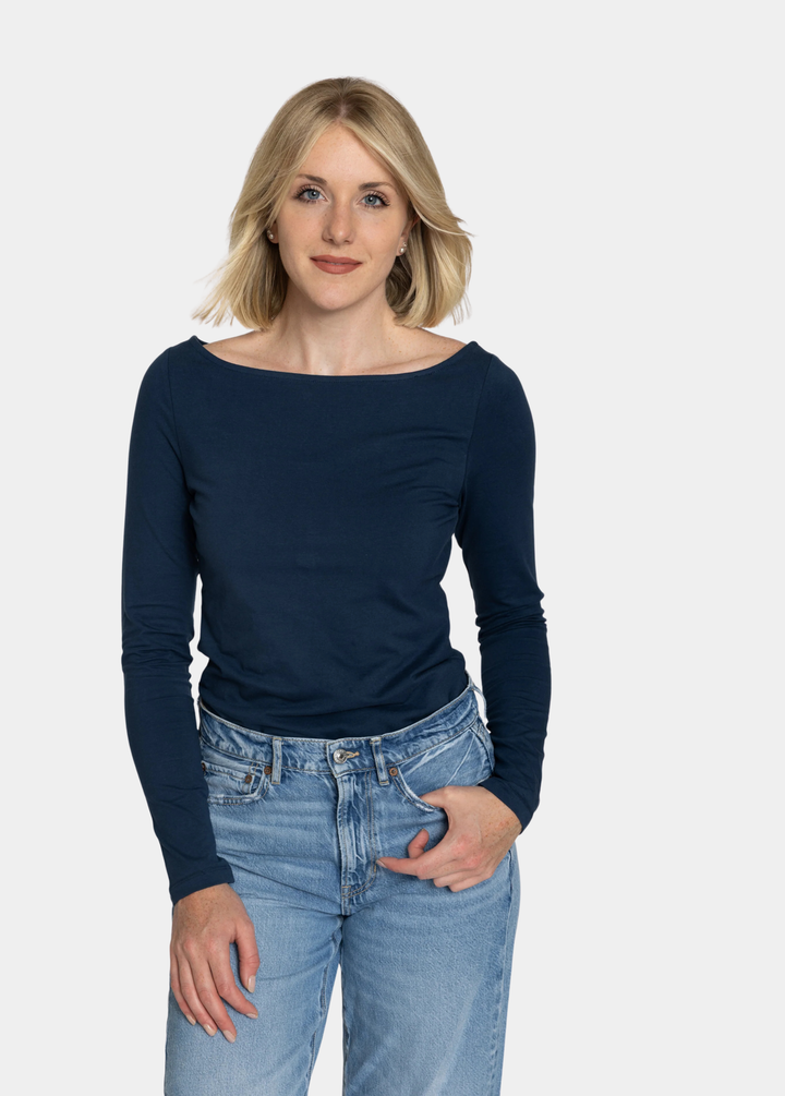 Tall Women’s Double Front Boat Neck Long Sleeve Tee