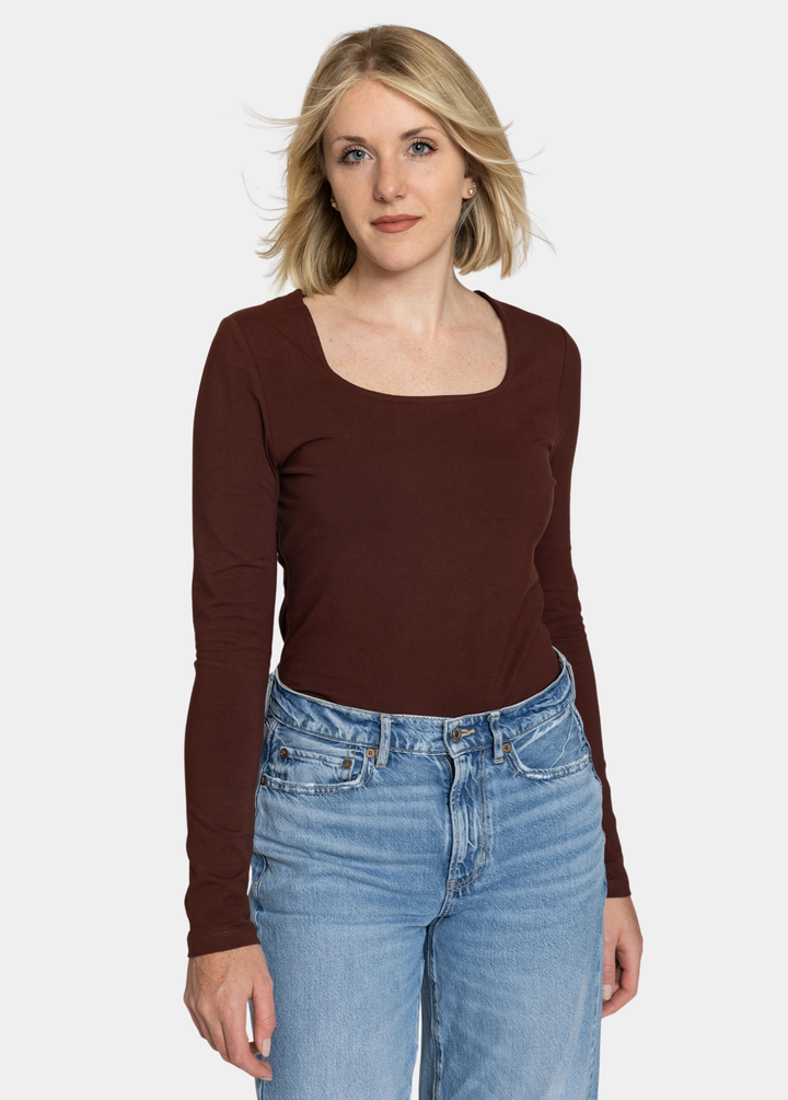 Tall Women’s Double Front Square Neck Long Sleeve Bodysuit