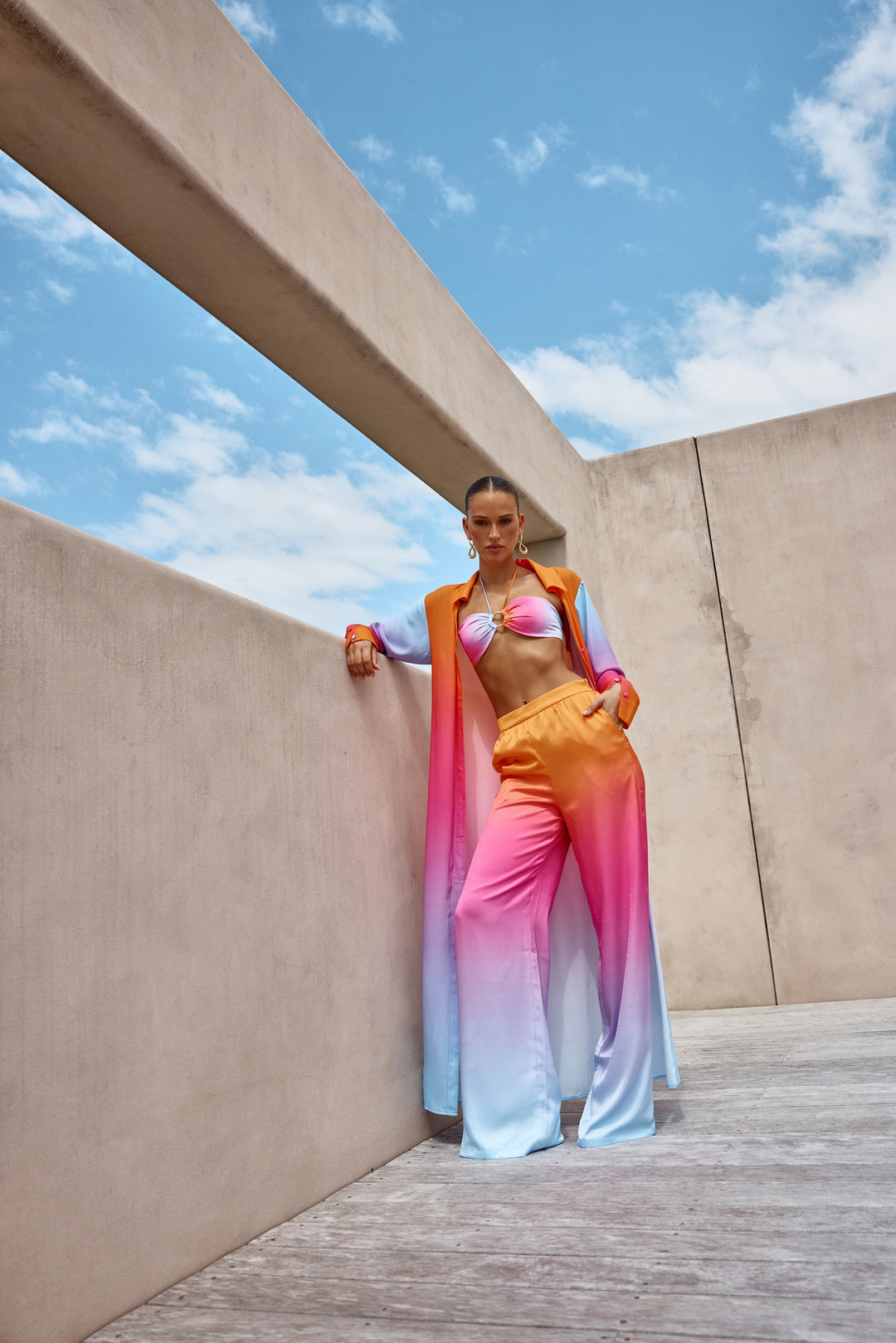 Hope & Harmony Maxi Duster Coverup Coat - Orange Ombre
