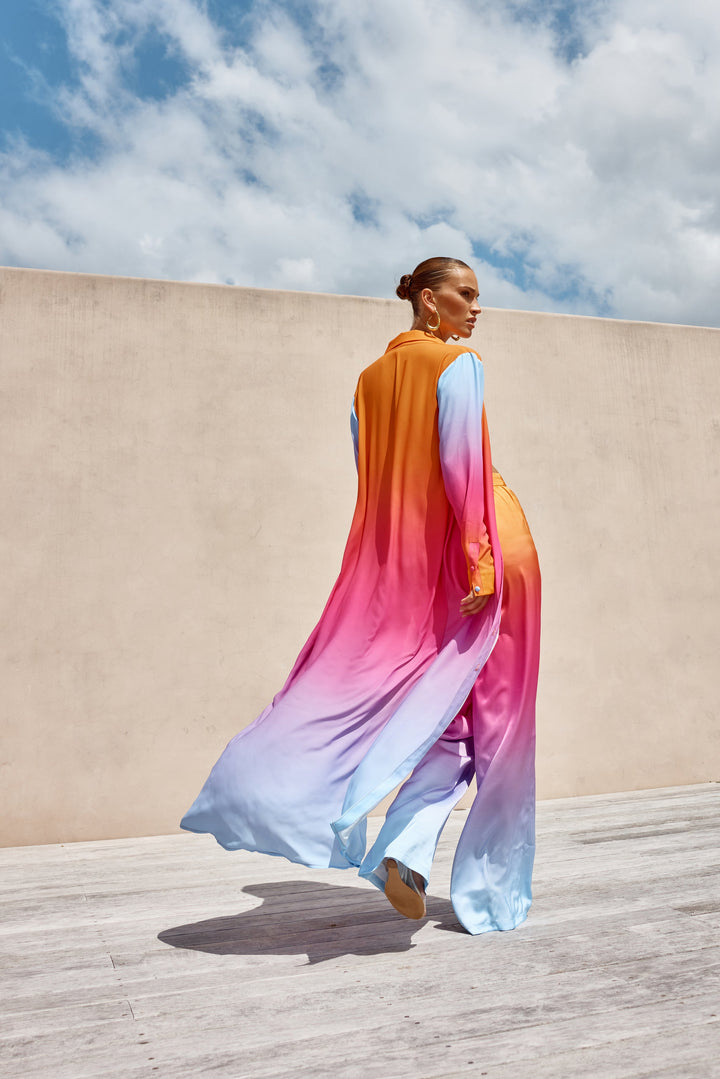 Hope & Harmony Maxi Duster Coverup Coat - Orange Ombre