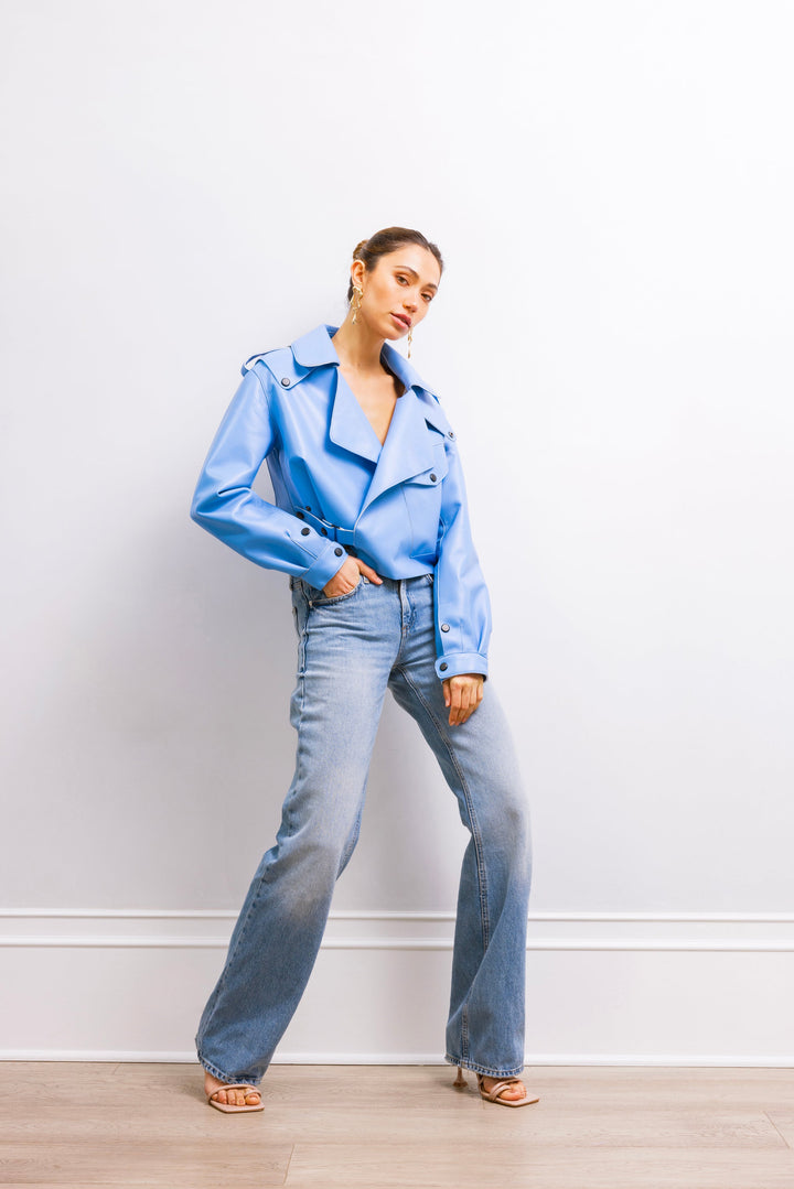First Love Leather Jacket - Baby Blue