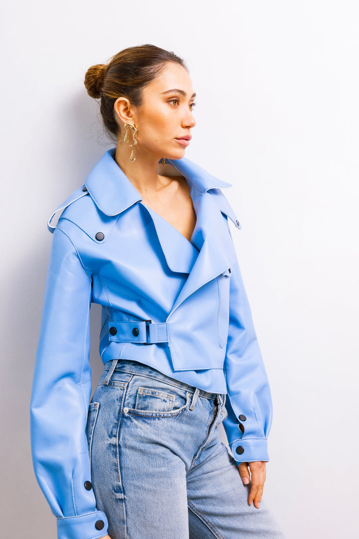 First Love Leather Jacket - Baby Blue