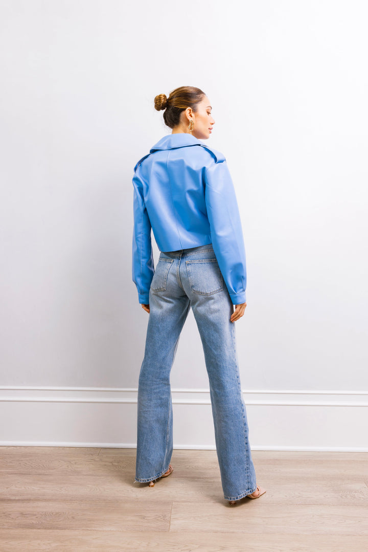 First Love Leather Jacket - Baby Blue
