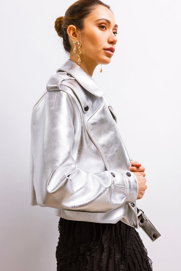 First Love Leather Jacket - Silver