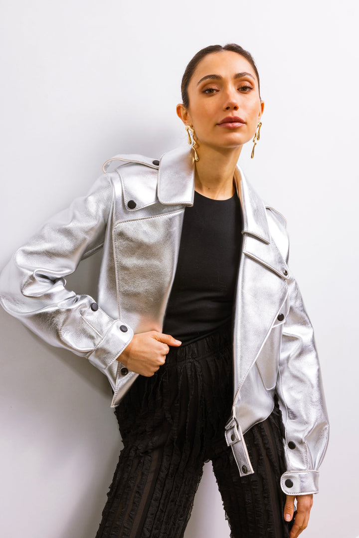 First Love Leather Jacket - Silver