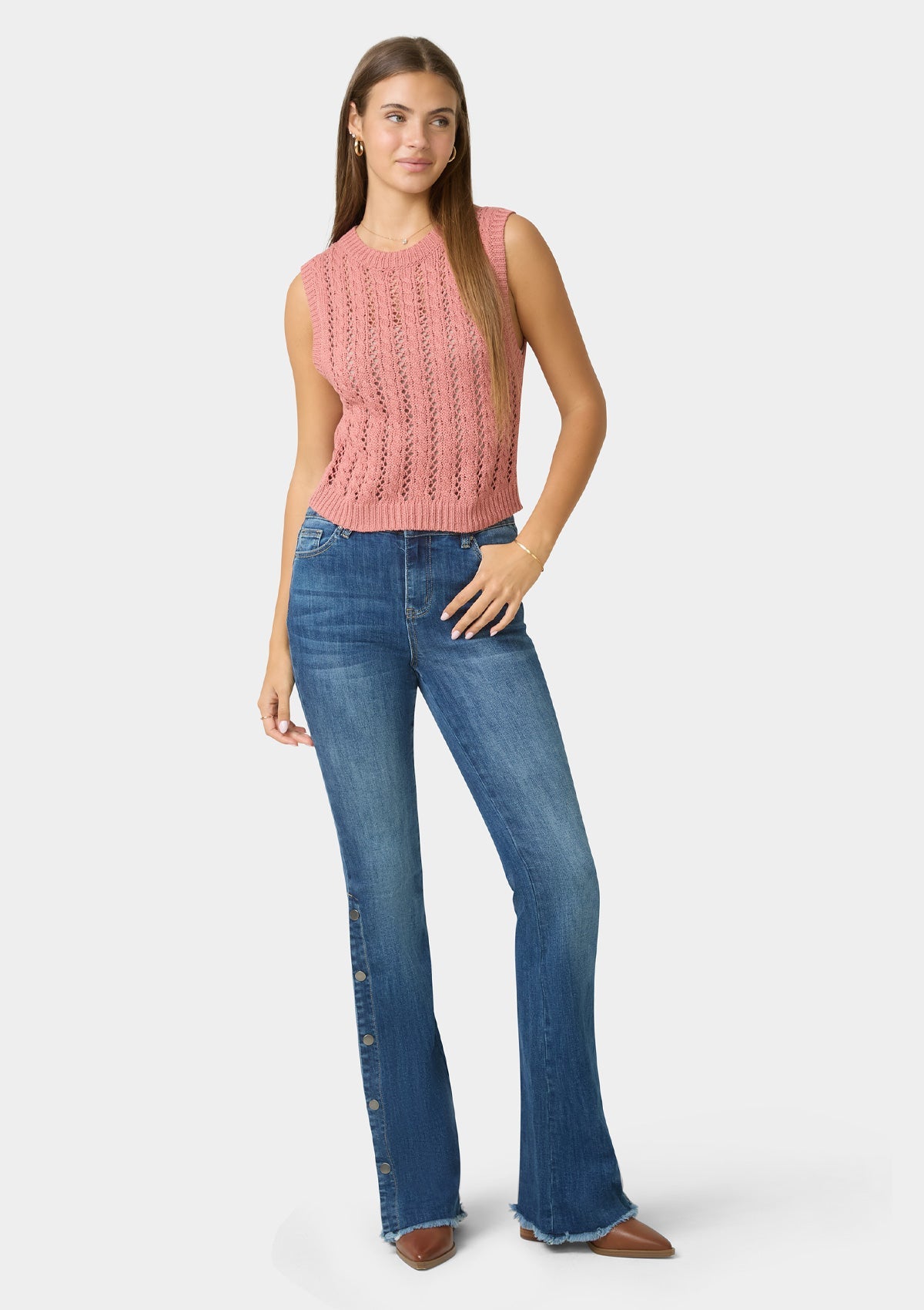 Tall Celina Snap Button Flare Jeans | High Rise Jeans | Tall Size