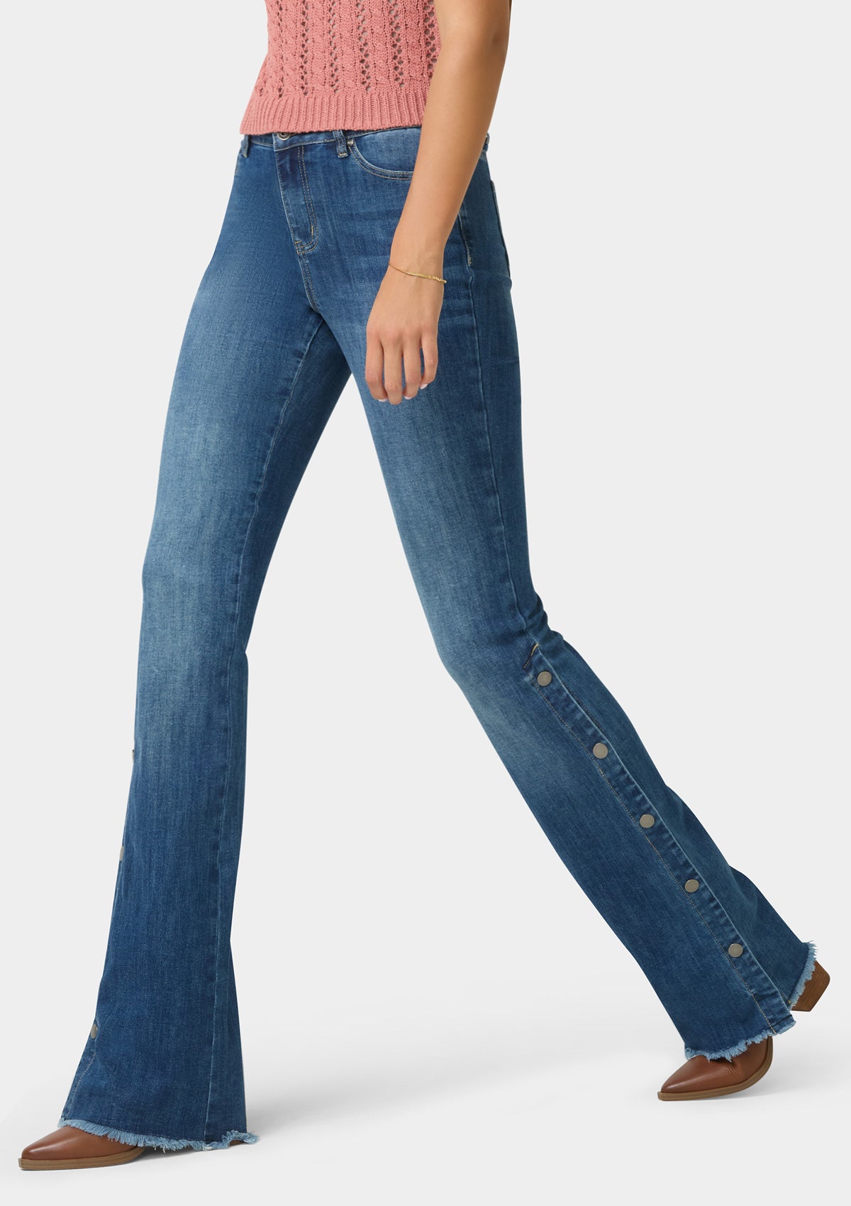 Tall Celina Snap Button Flare Jeans | High Rise Jeans | Tall Size