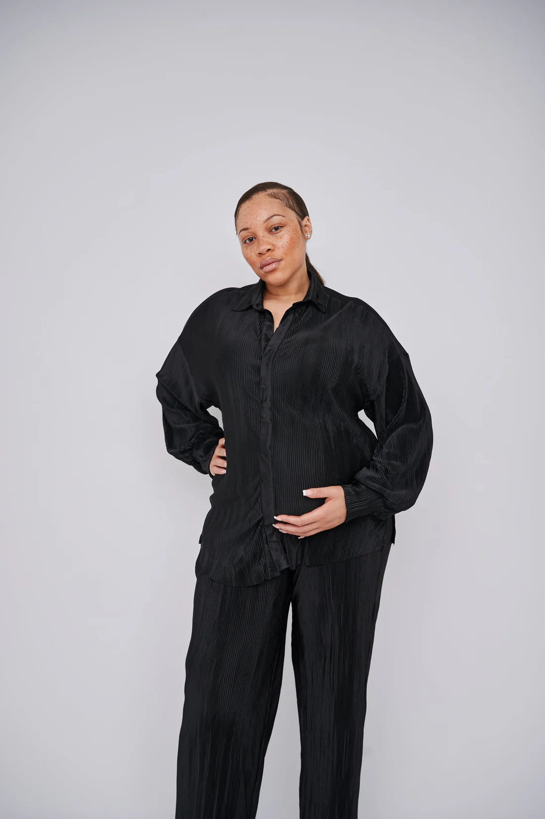 Kaia Tall Maternity Plisse Trouser - Black (Trousers Only)