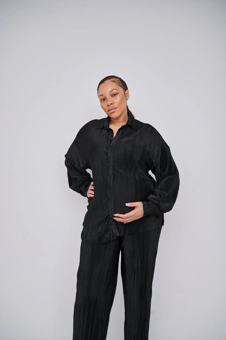 Kaia Tall Maternity Plisse Trouser - Black (Trousers Only)