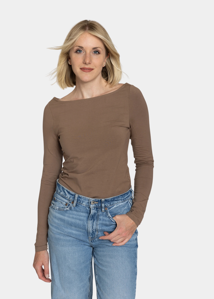 Tall Women’s Double Front Boat Neck Long Sleeve Tee