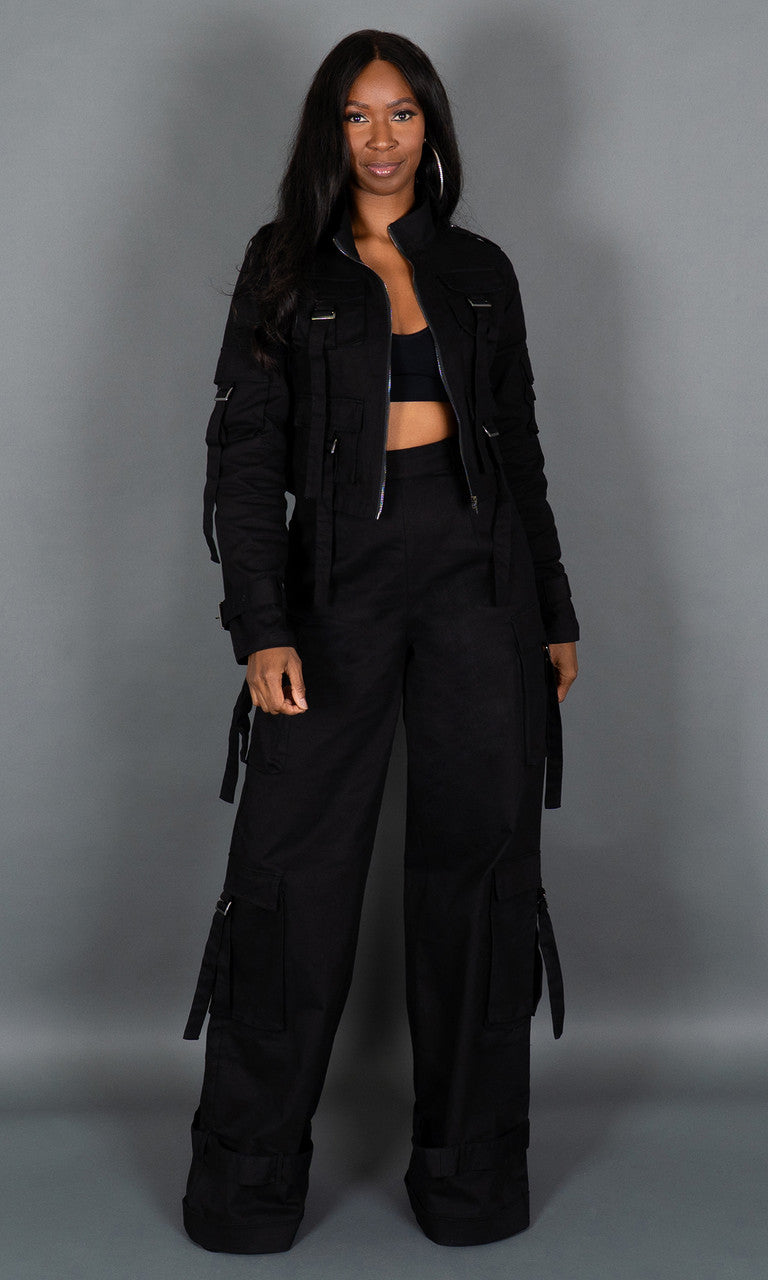 black dress cargo pants Silky Cupro Cargo Pant with Grosgrain Trim