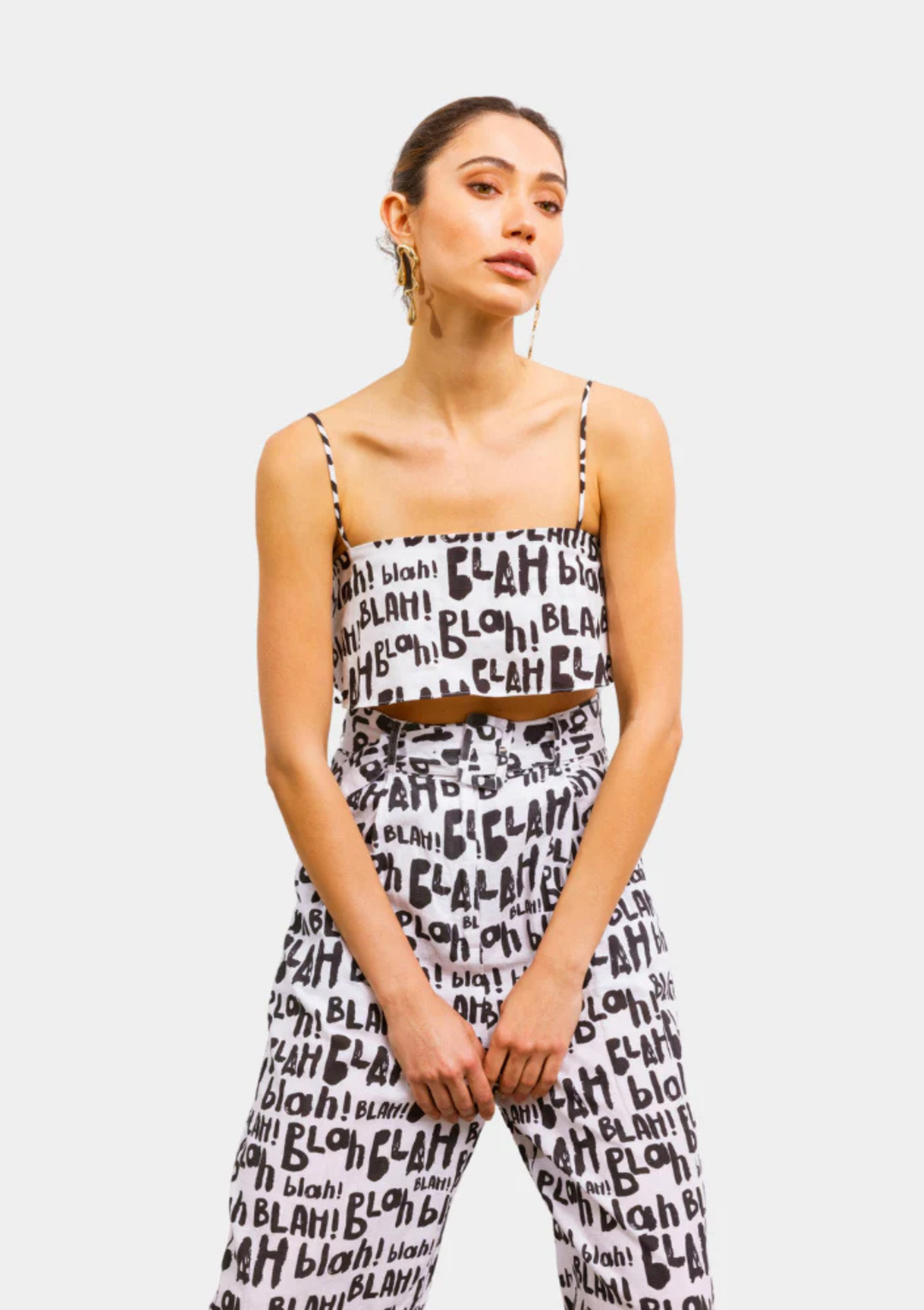 Strength of Her Linen Crop Top - Blah Blah Print