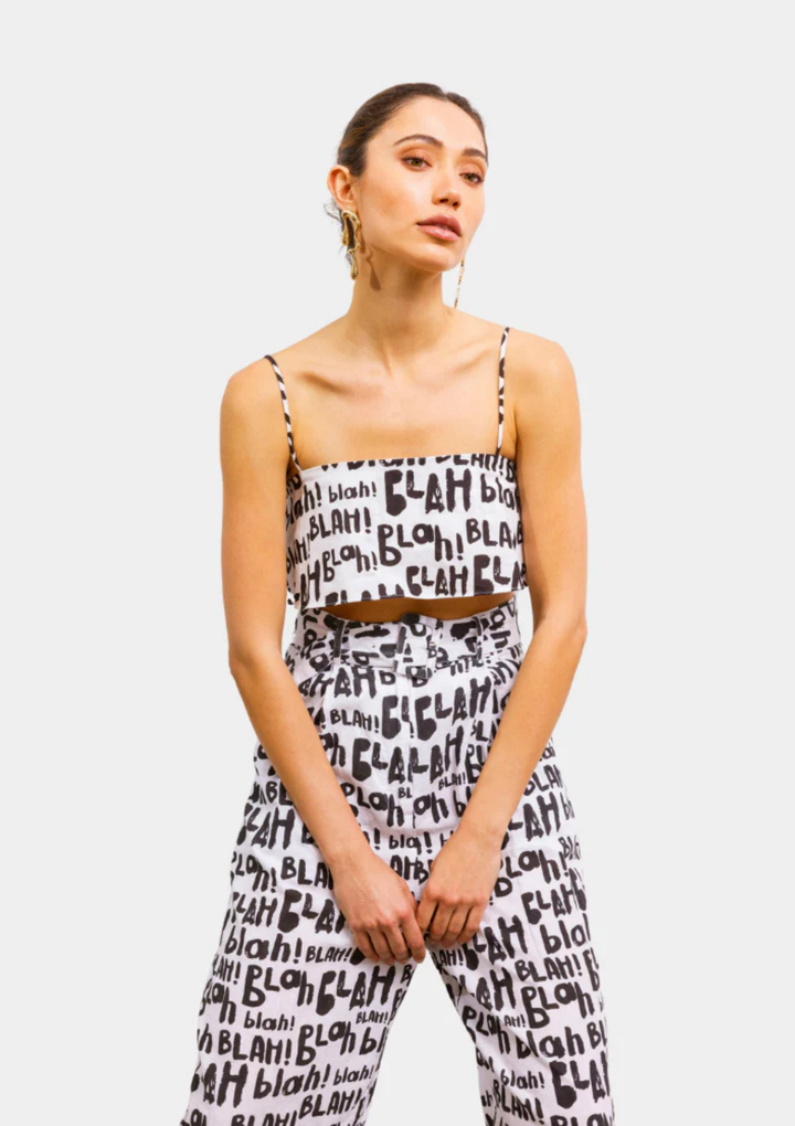 Strength of Her Linen Crop Top - Blah Blah Print