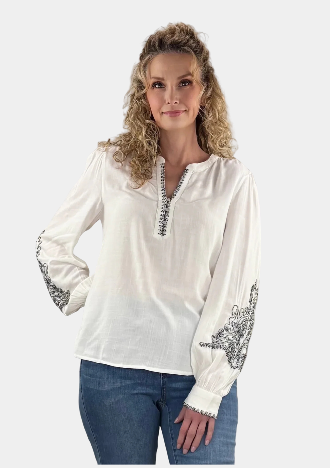 Embroidered Split Neck Blouse