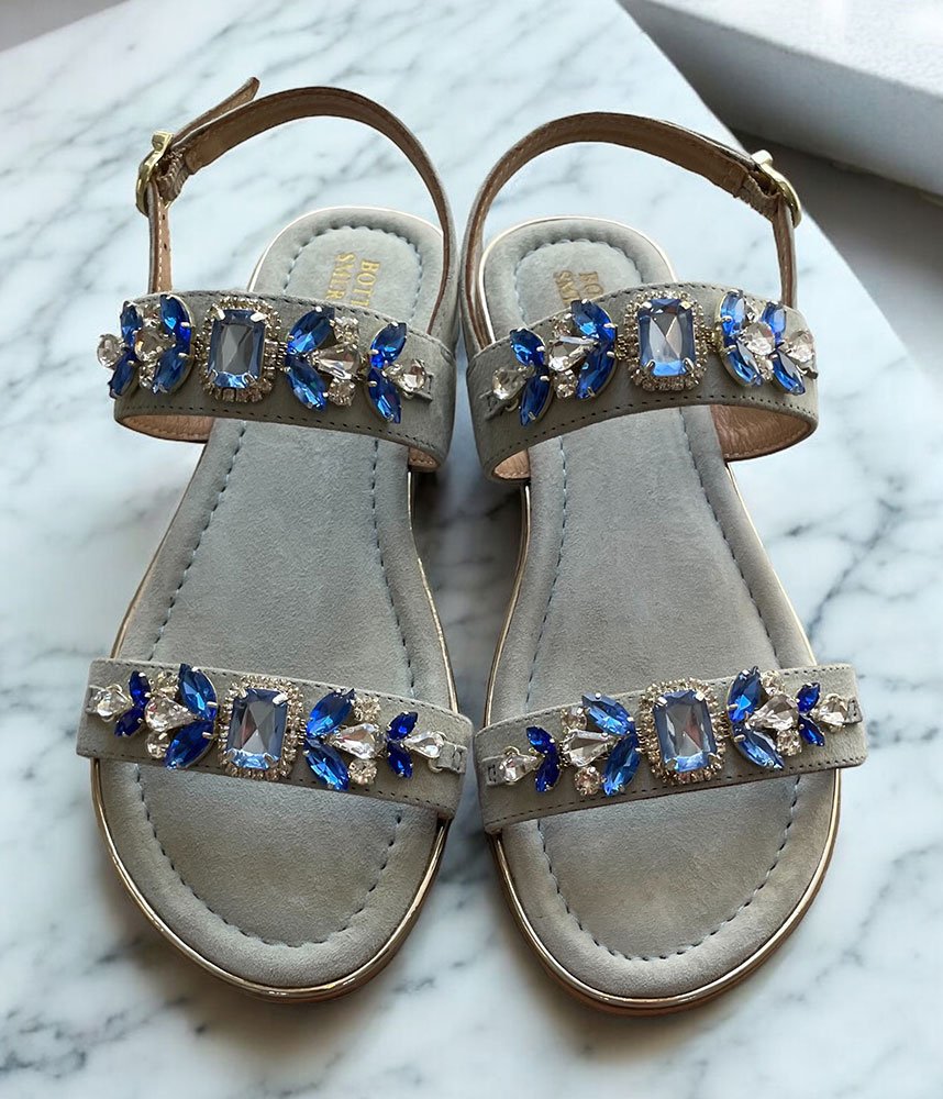 Bottega Lavish Crystal Suede Sandals - Blue