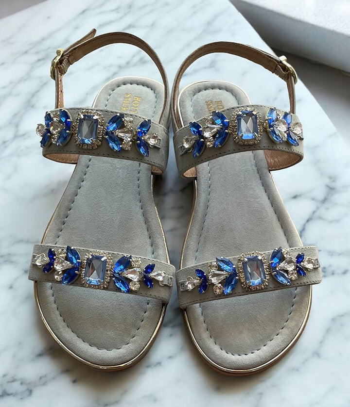 Bottega Lavish Crystal Suede Sandals - Blue
