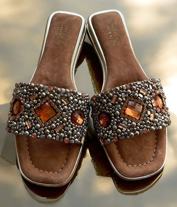 Bottega Embellished Slip On Sandal - Amber
