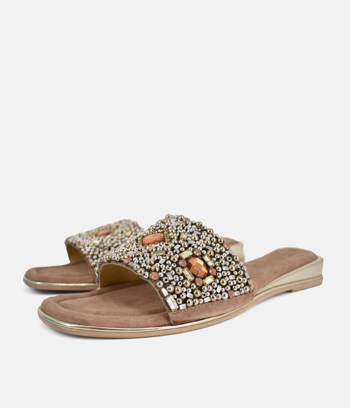 Bottega Embellished Slip On Sandal - Amber