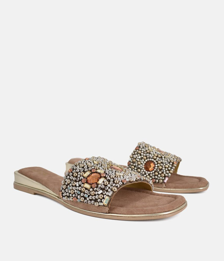 Bottega Embellished Slip On Sandal - Amber