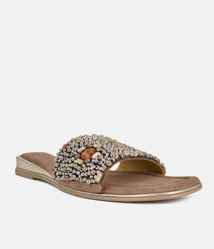 Bottega Embellished Slip On Sandal - Amber