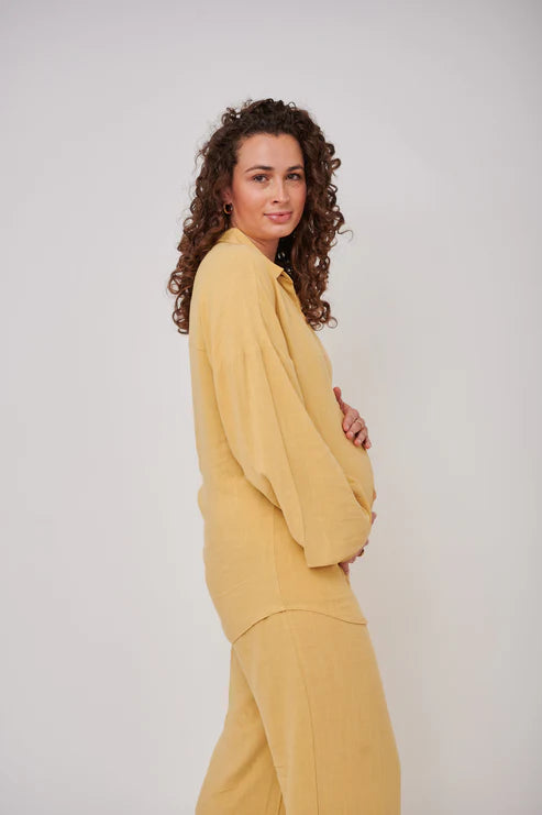 Leilani Tall Maternity Linen Shirt - Mustard Yellow (Shirt Only)