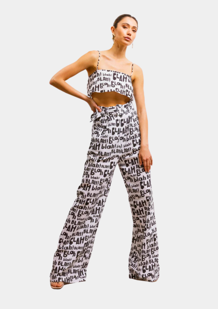 Beyond Belief Linen Wide Leg High Waisted Pants - Blah Blah Print