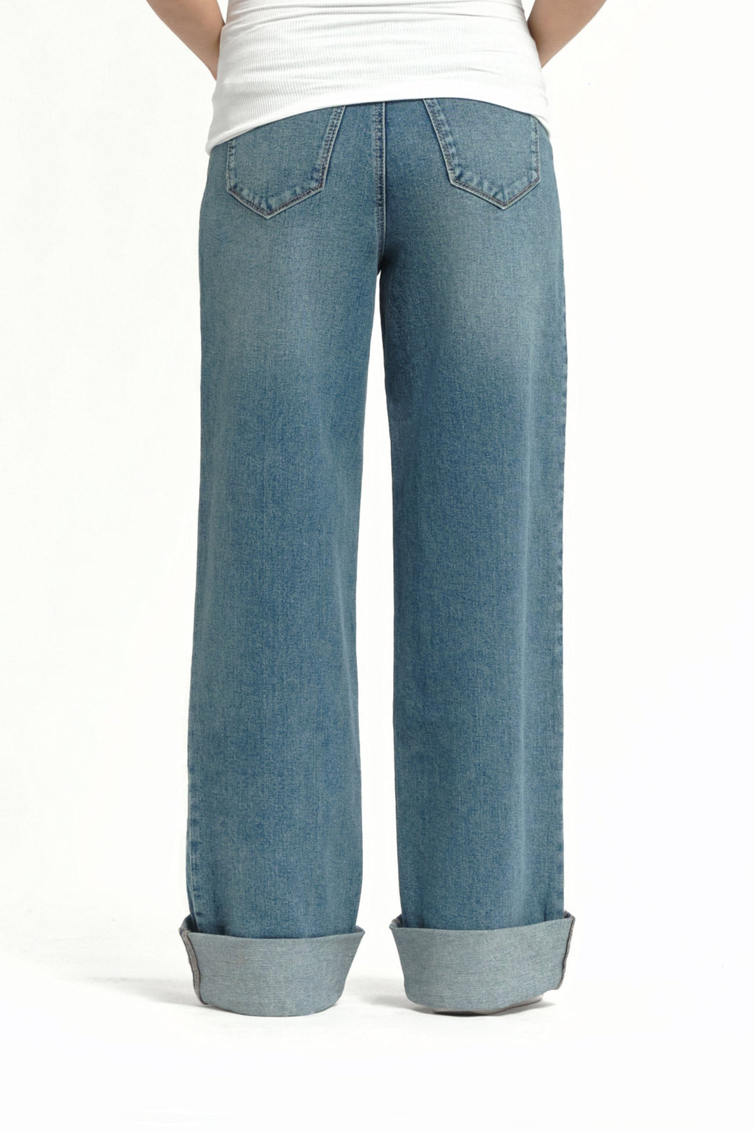 Maternity 36" Roll Cuff Wide Leg Jeans with Bellyband - Willa