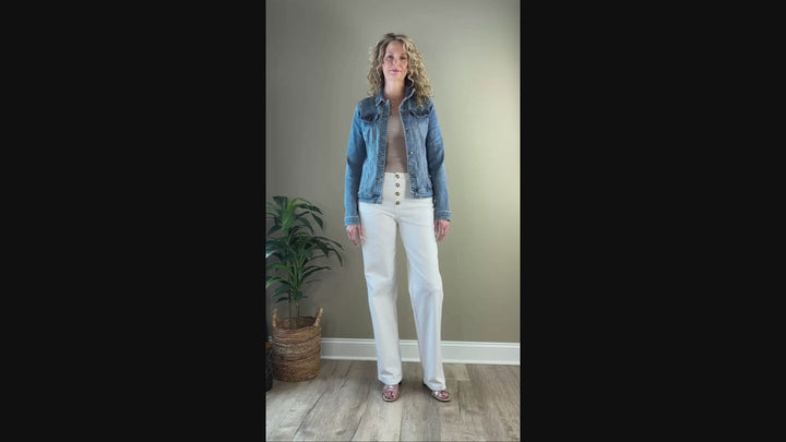 Button Fly Wide Leg Jeans - White