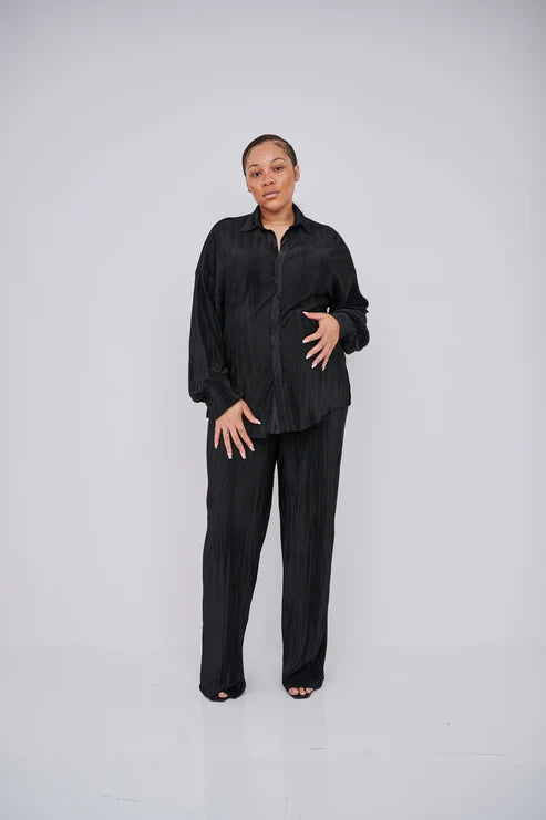 Kaia Tall Maternity Plisse Trouser - Black (Trousers Only)