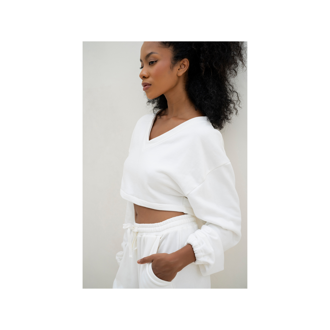 Extended Sleeve V-Neck Sweatshirt