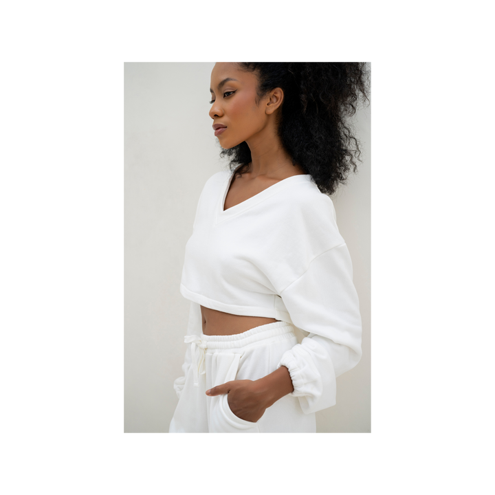 Extended Sleeve V-Neck Sweatshirt