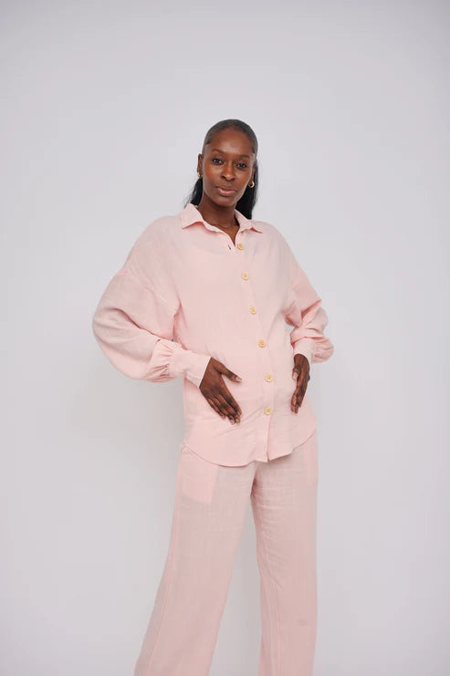 Leilani Tall Maternity Linen Shirt - Blush Pink (Shirt Only)