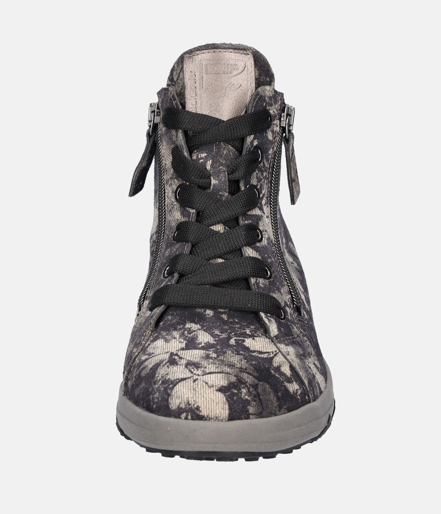 Waldlaufer Sporty Suede Hi-Top Ankle Boots - Black Floral