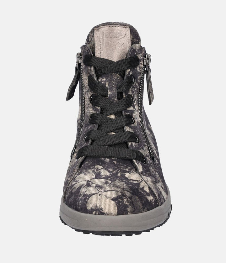 Waldlaufer Sporty Suede Hi-Top Ankle Boots - Black Floral