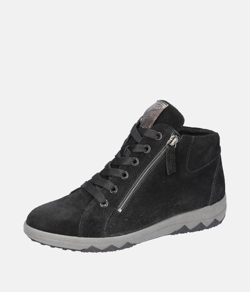 Waldlaufer Sporty Suede Hi-Top Ankle Boots - Black
