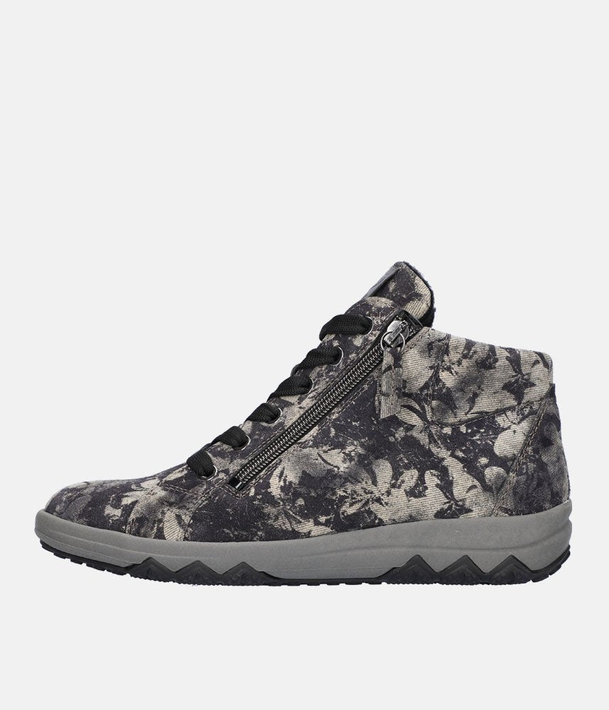 Waldlaufer Sporty Suede Hi-Top Ankle Boots - Black Floral