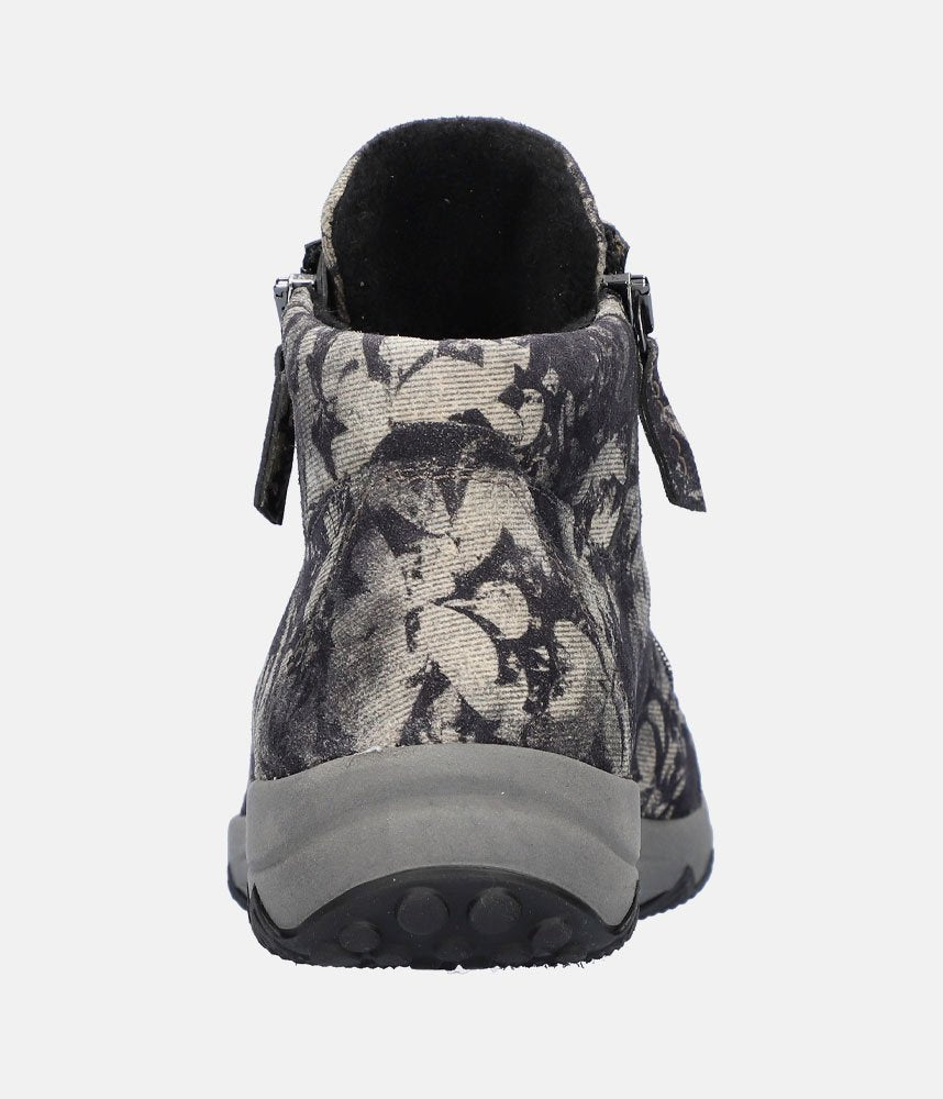 Waldlaufer Sporty Suede Hi-Top Ankle Boots - Black Floral