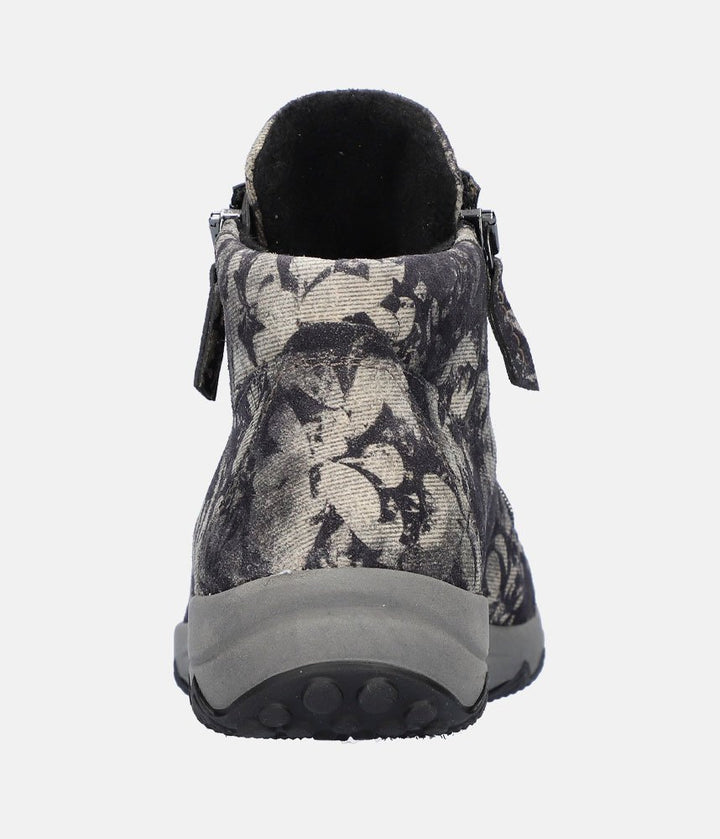 Waldlaufer Sporty Suede Hi-Top Ankle Boots - Black Floral