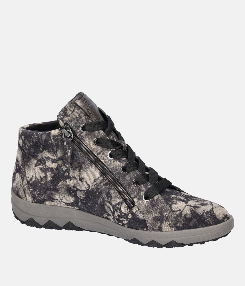 Waldlaufer Sporty Suede Hi-Top Ankle Boots - Black Floral