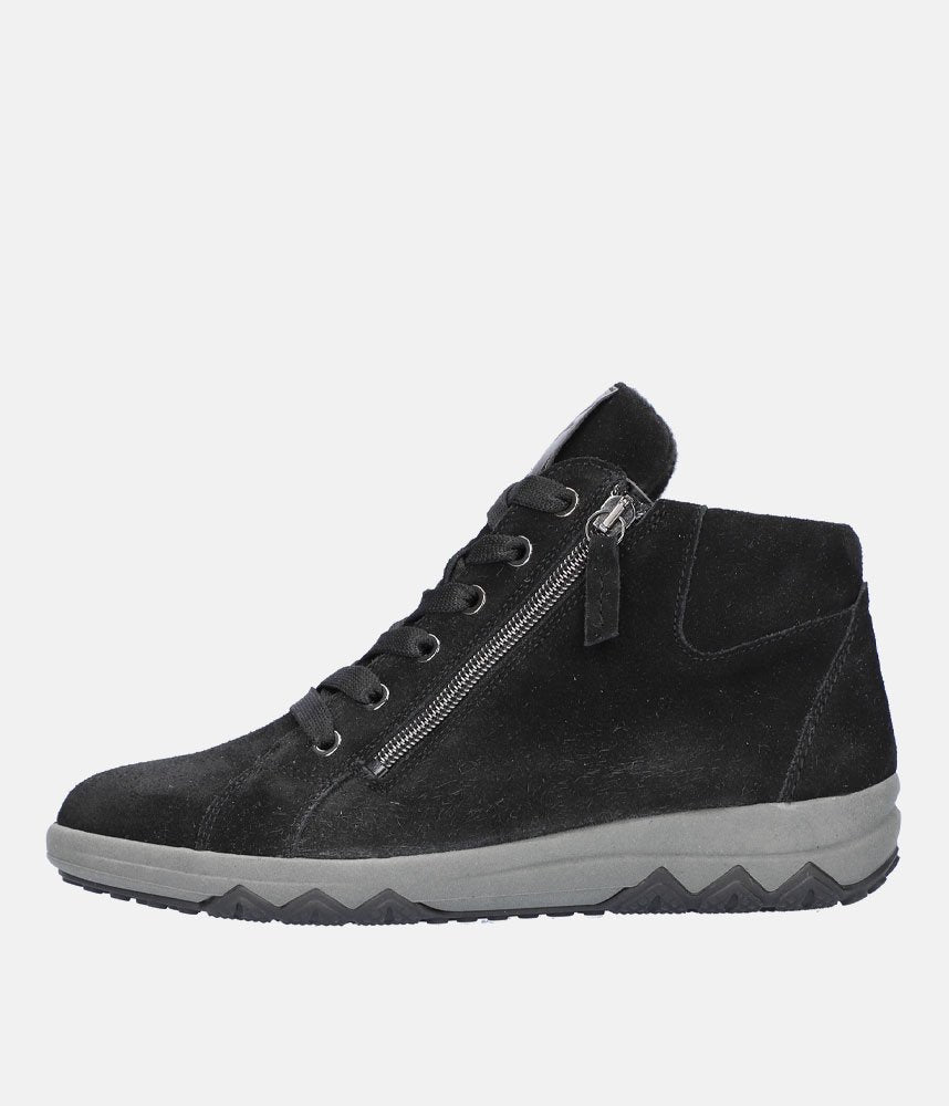 Waldlaufer Sporty Suede Hi-Top Ankle Boots - Black