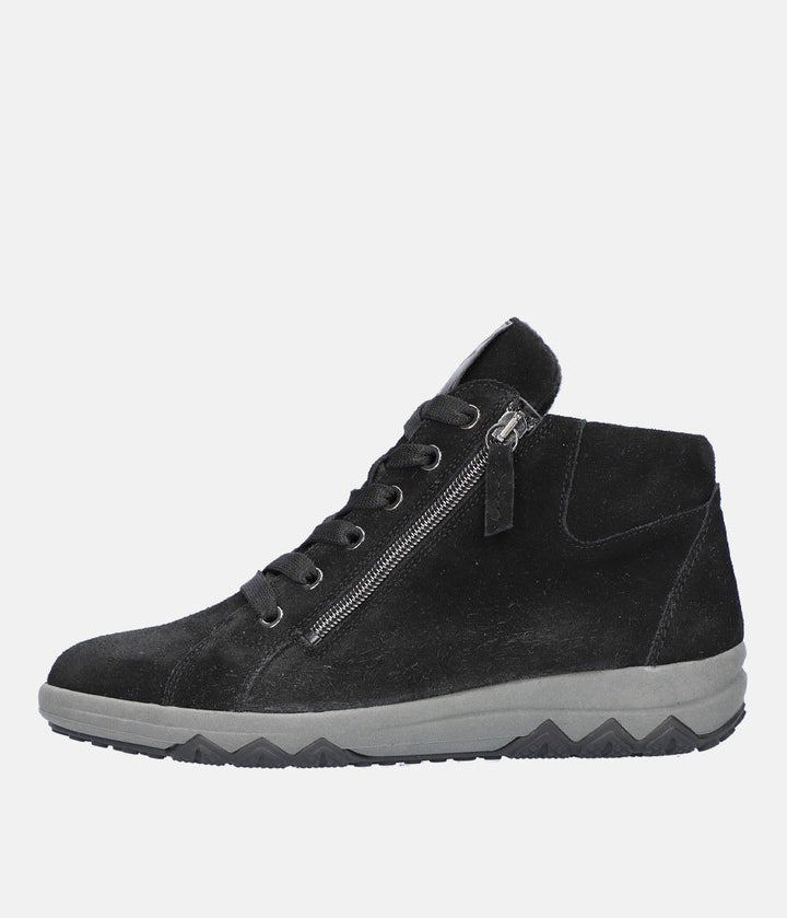 Waldlaufer Sporty Suede Hi-Top Ankle Boots - Black