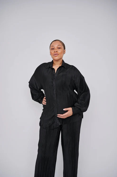 Kaia Tall Maternity Plisse Trouser - Black (Trousers Only)