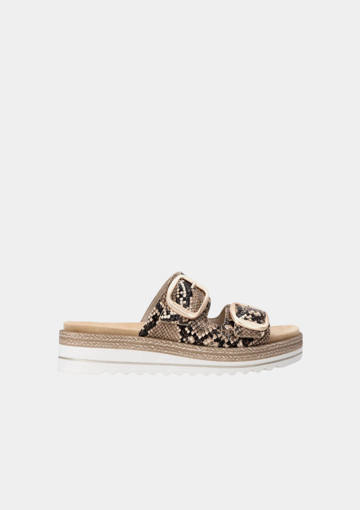 Remonte Trendy Reptile Print Platform Slides - Brown