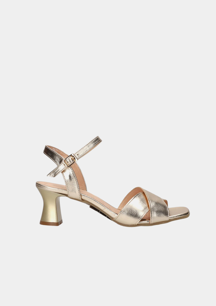 Bioeco Glamorous Leather Block Heel Sandals - Gold