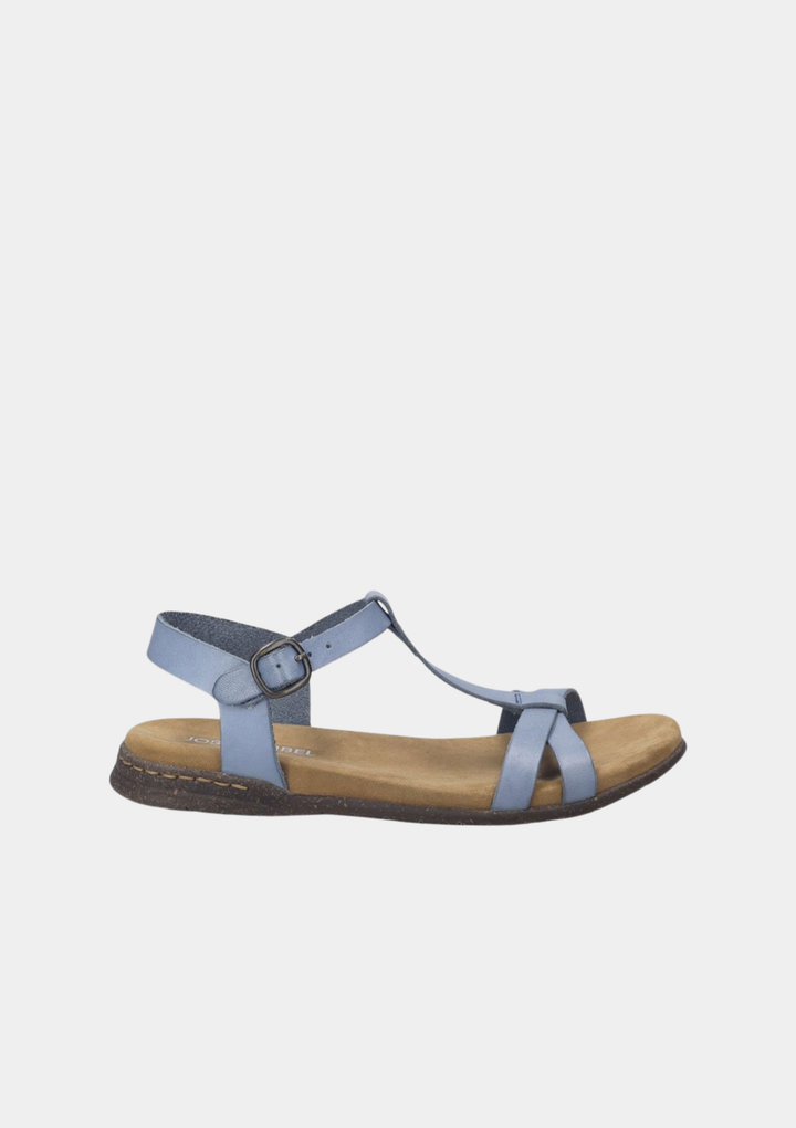 Josef Seibel Pretty T-Strap Leather Sandals - Slate Blue