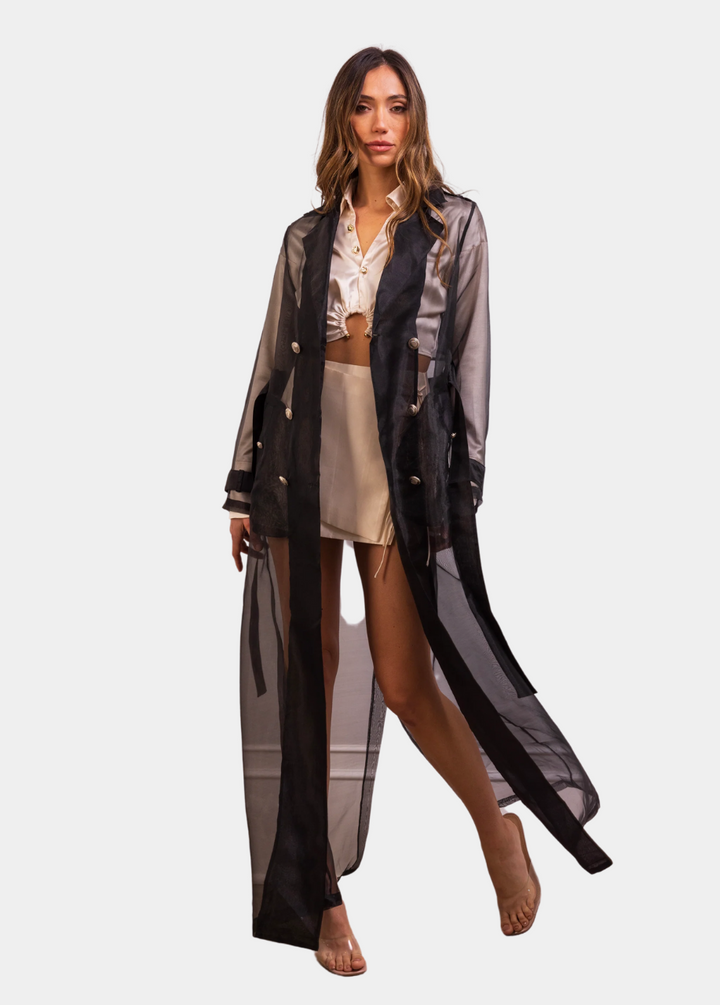 Who's Watching Sheer Overcoat - Black