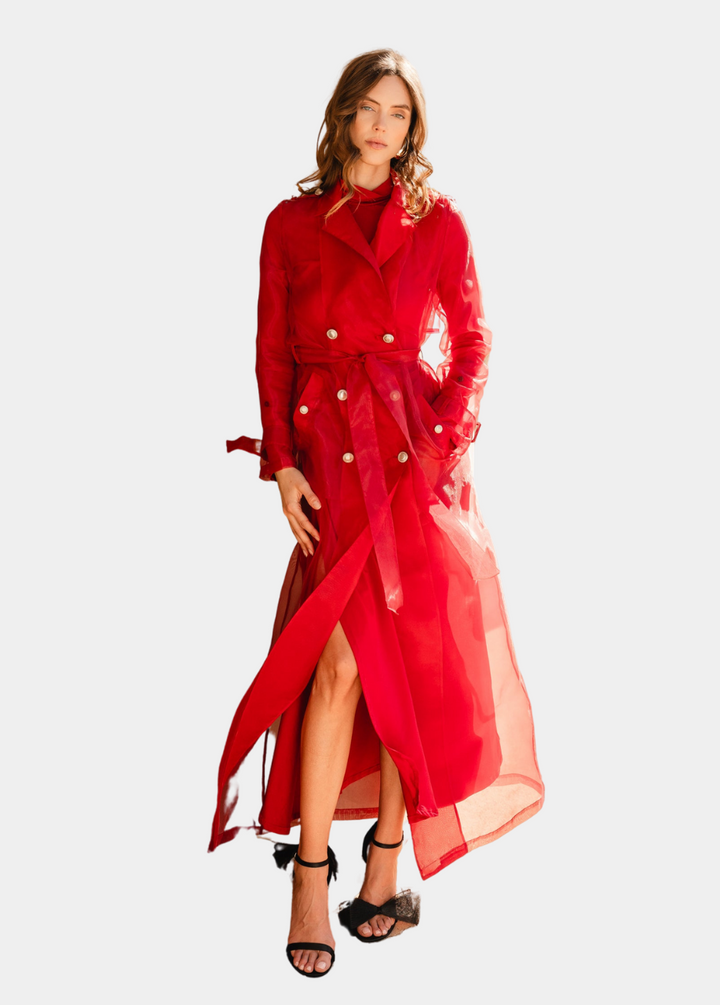 Who's Watching Sheer Overcoat - Red