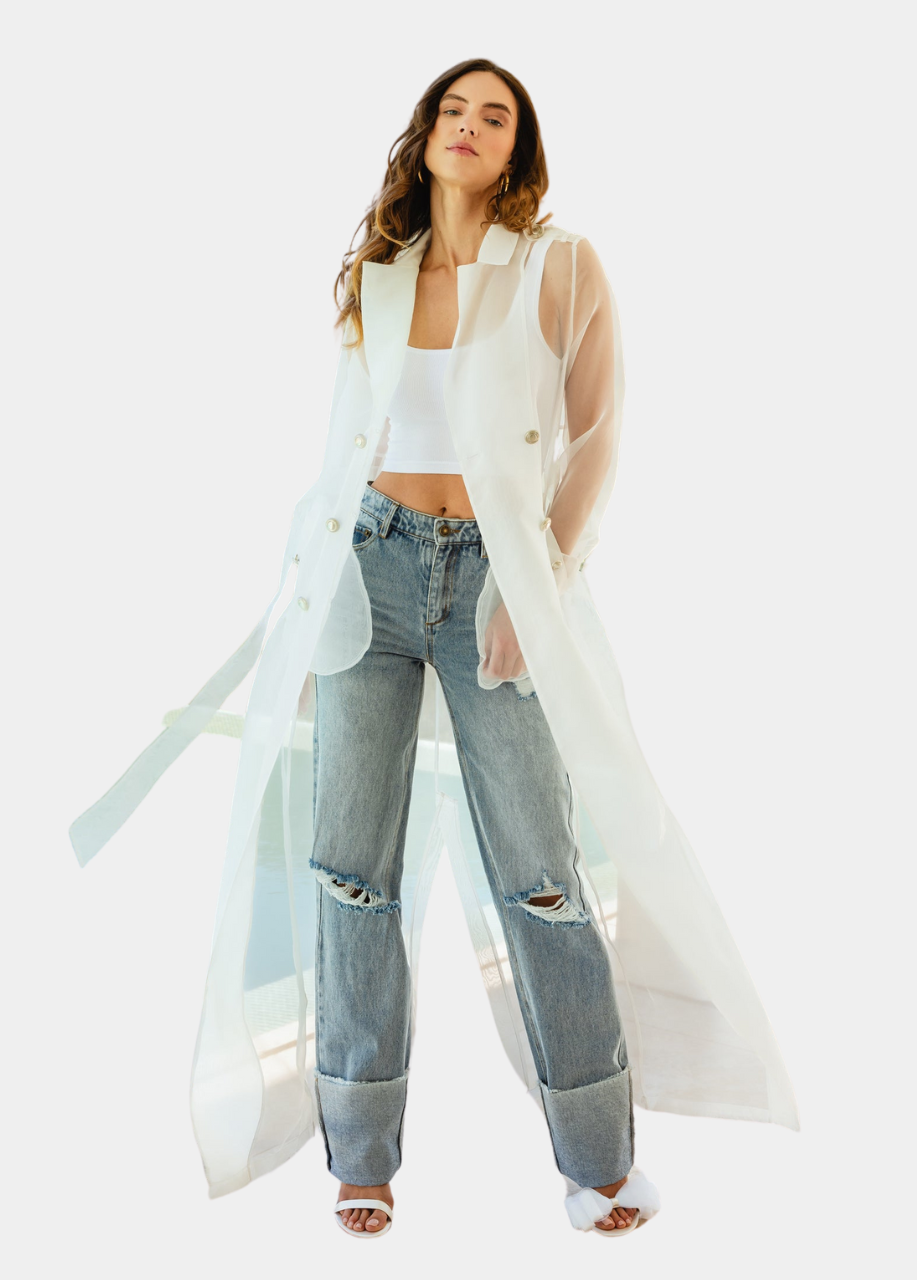 Who's Watching Sheer Overcoat - White