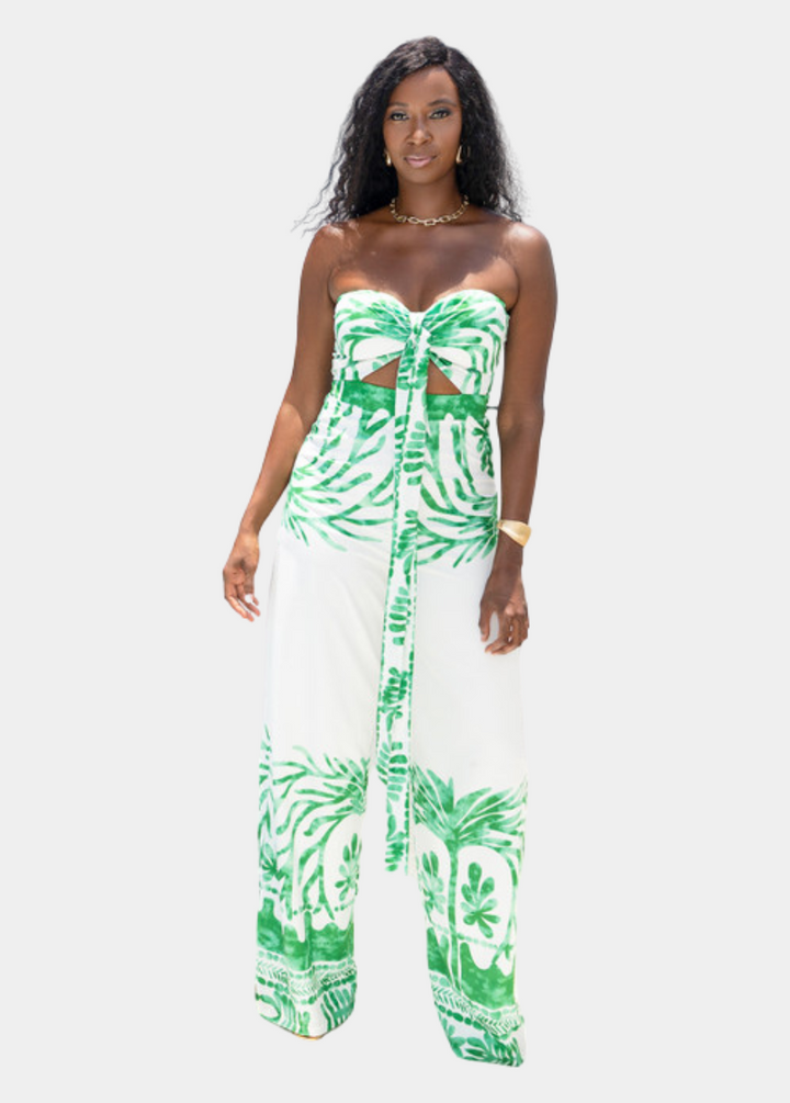 Treasure Island Jumpsuit - Green & White